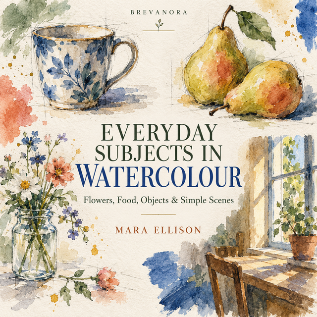 Cover of Everyday Subjects in Watercolour, a BREVANORA digital watercolour guide.