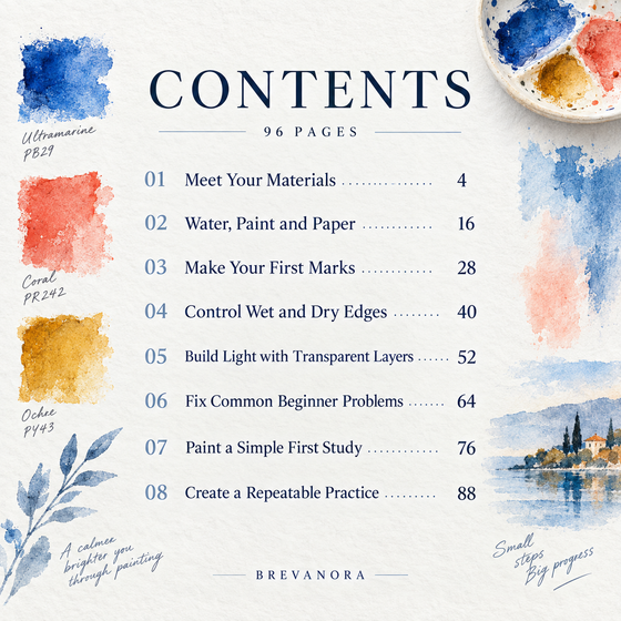 Contents pages with chapter start numbers for Watercolour Without Fear.